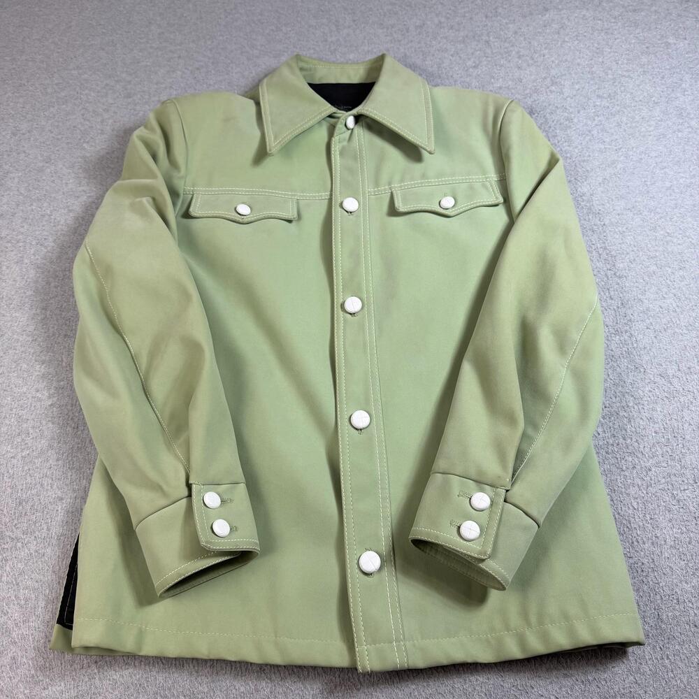 Vintage Brad Whitney Jacket Mens 38 Green Polyurethane Western Snap Coat Hippie